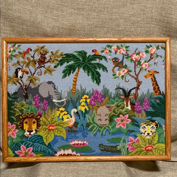 Tropical Jungle Needlepoint Wall Art - Picture 1 of 10
